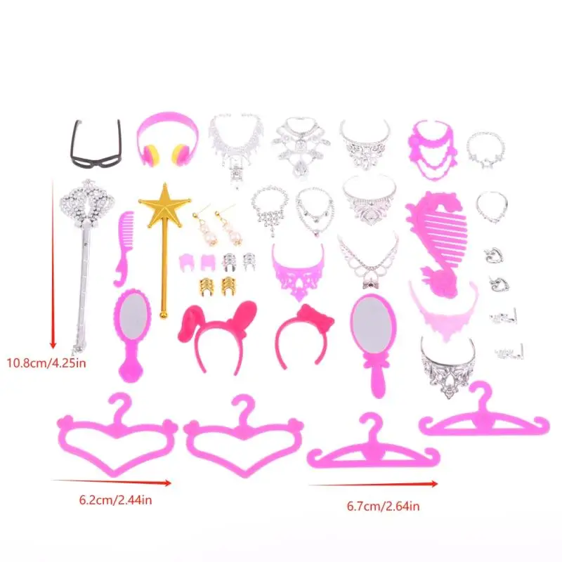 30 stks/set Poppenhuis Miniatuur Sieraden Oorbellen Ketting Mini Simulatie Pop Dress Up Decor Fantasiespel Speelgoed Pop Accessoires