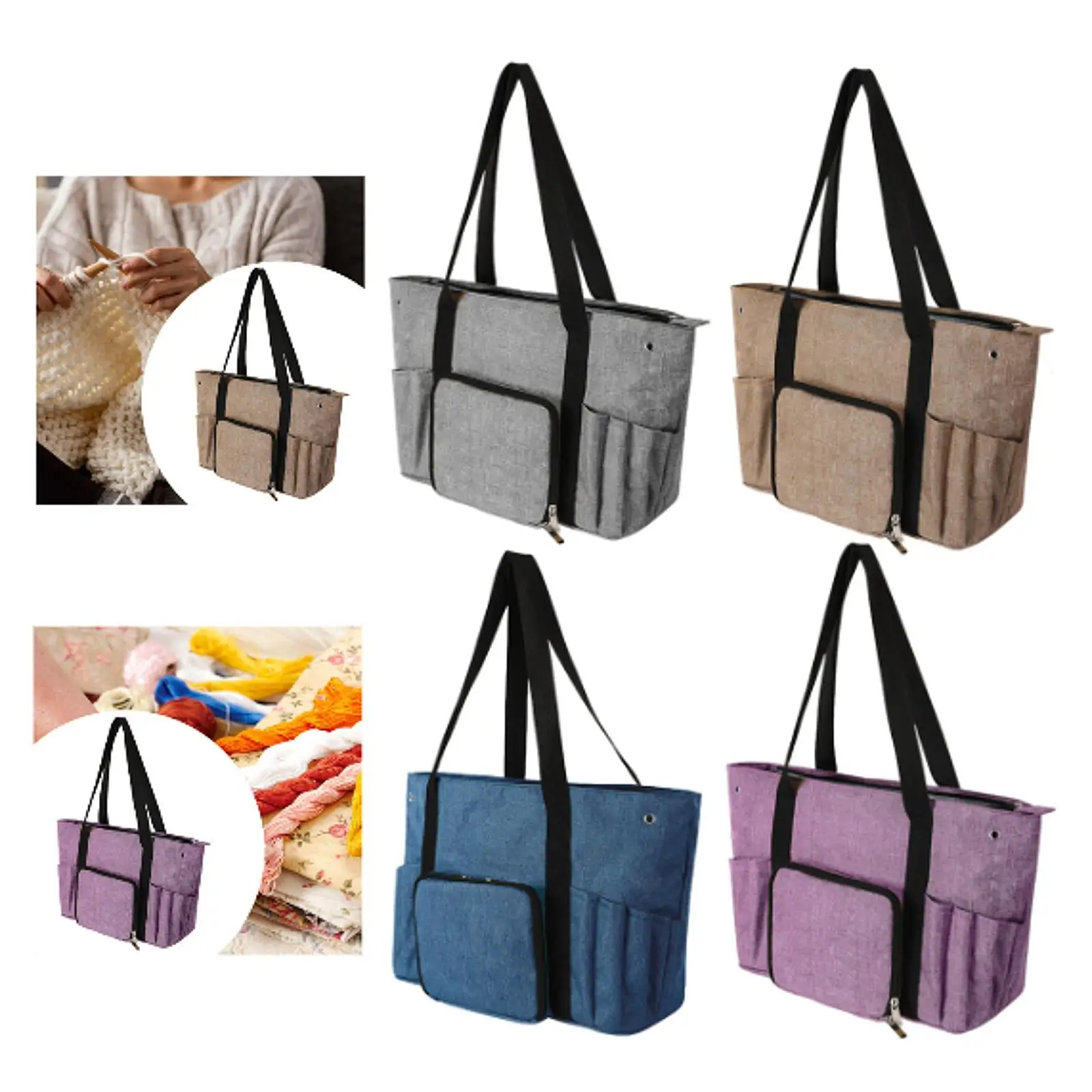 Yarn Storage Tote Bag Knitting Crochet Supplies 600D Oxford Cloth Large Capacity Yarn Bag Waterproof with 2 Holes Yarn Organizer