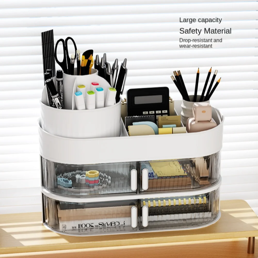 

Large Capacity Desktop Storage Box Multi Grid Makeup Brush Pen Holder Pencilcase Transparent Drawer Stationery Organizer