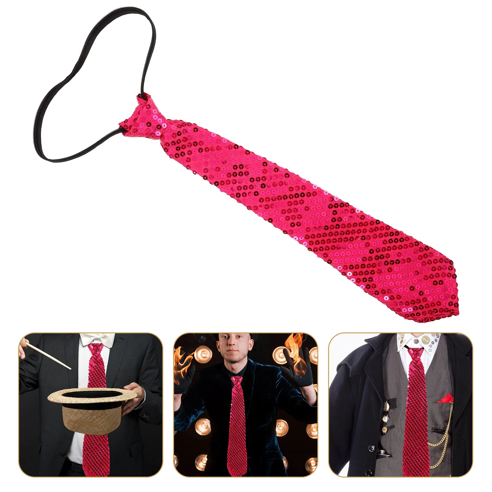 

Sequin Bow For Dance Performance Rosy Glittery Necktie Stage Costume Party Christmas Necktie Fancy Sparkling Accessory