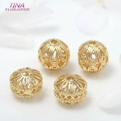 6PCS 10MM 14K Gold Color Plated Brass Metal Hollow Round Beads Bracelet Beads High Quality Diy Jewelry Accessories