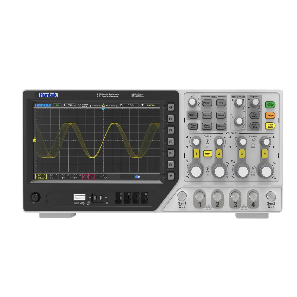 

Hantek MPO6104D Digital Fluorescent Oscilloscope 4channels 100MHz with 16 Channels Logic Analyzer and 2ch Waveform Generator