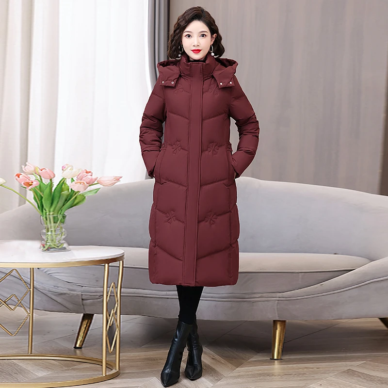 

Winter New Long Hooded Cotton Padded Jacket Coat Women Thick Parkas Female Casual Outerwear with Belt Loose Overcoat For Women
