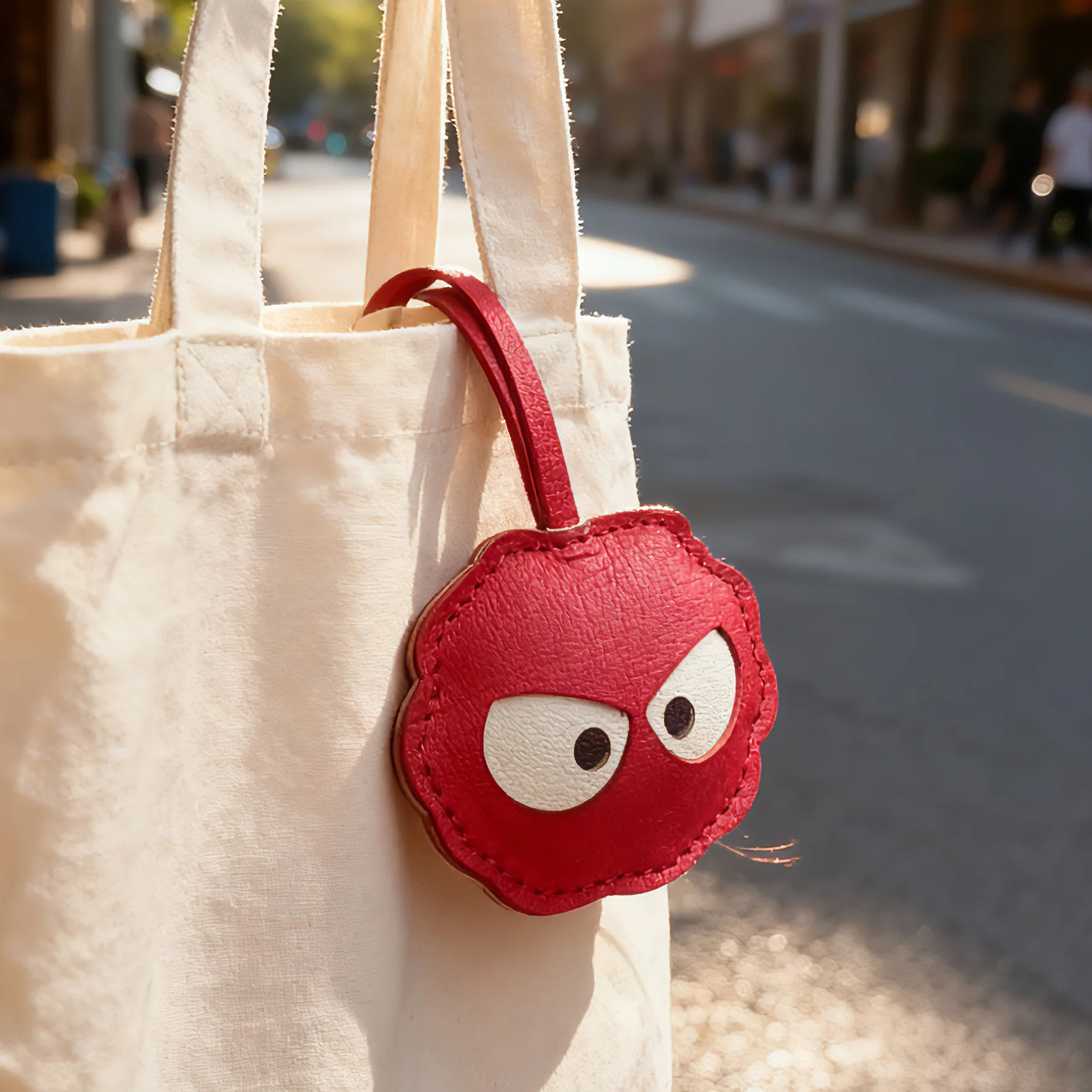 حقيبة كبيرة مصنوعة يدويًا من الجلد الطبيعي ذات عيون كبيرة وحقيبة ظهر ذات ملمس عالي الجودة وإكسسوارات صغيرة لتزيين سلسلة مفاتيح السيارة