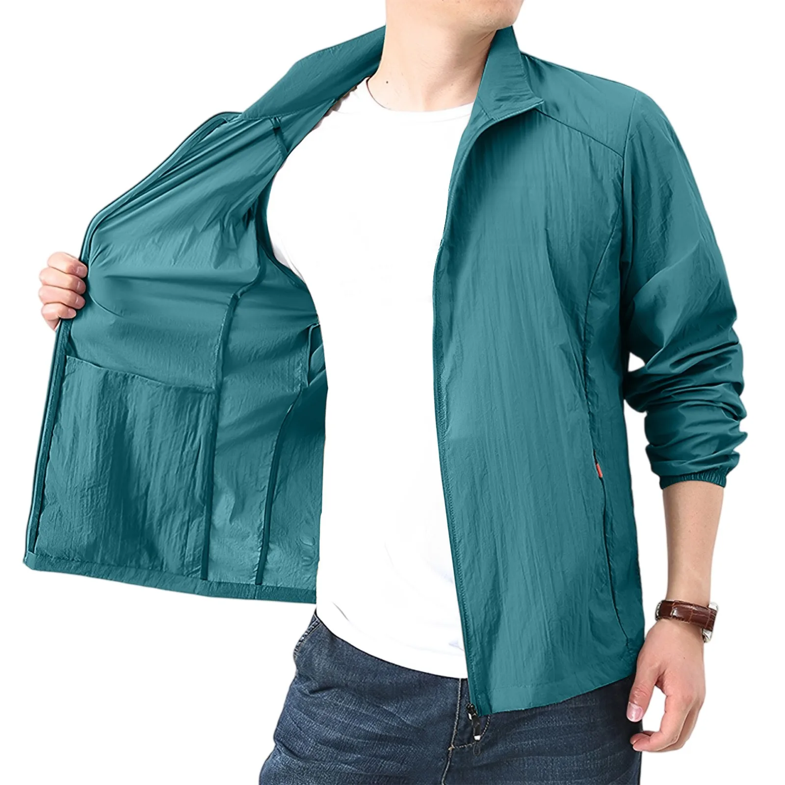 

Men'S Summer Sun-Protective Clothing Spring Lightweight Simple Solid Outdoor Waterproof Windbreaker Jackets Daily Casual Jackets