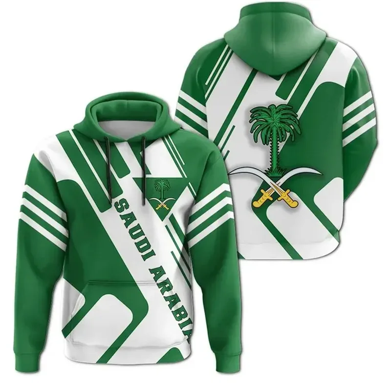 Harajuku 3D Saudi Arabia Ethnic Flag Printing Hoodies Saudi Arabia Coat Of Arms Graphic Hooded Sweatshirts Fashion Pullovers Top