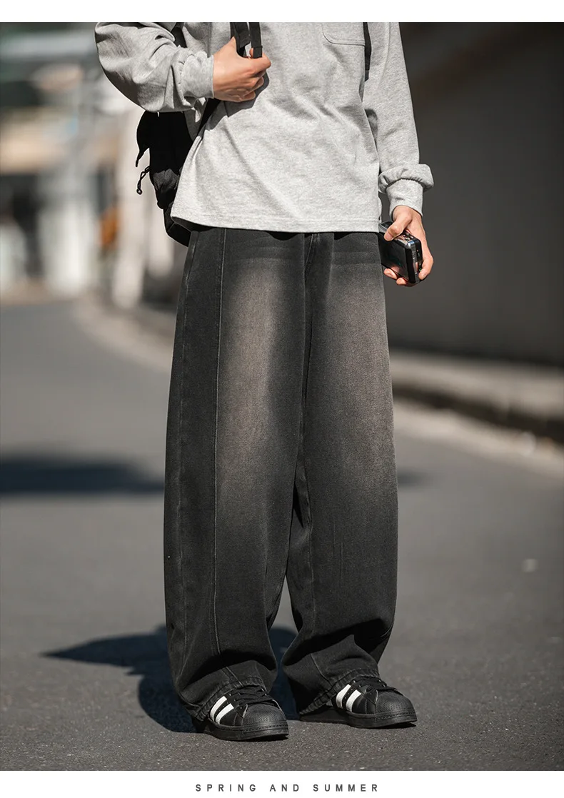 Do Old Washed Jeans Herrenhose Split Splicing Design Machete Pants Vintage Loose Soft Wide Leg Pants