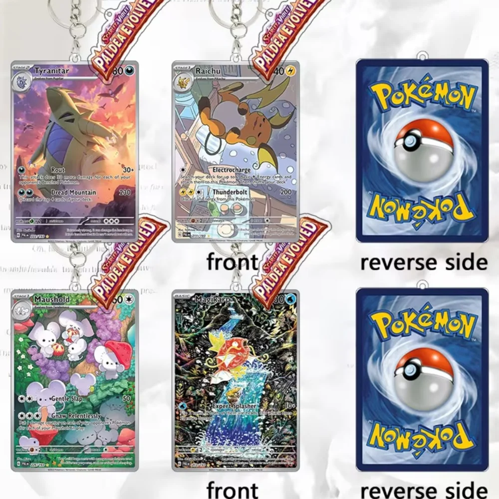 Pendentif carte PTCG Tyranitar Maushold Paldea Evolved Magikarp, porte-clés en acrylique, accessoire de sac à dos, décoration DIY Kawaii, cadeau d'anniversaire