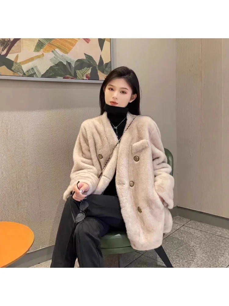 French Winter Sweet Fashionable Faux Fur Gentle Elegant Solid Color Soft Delicate Charming Loose Commuting Dating Warm Outerwear