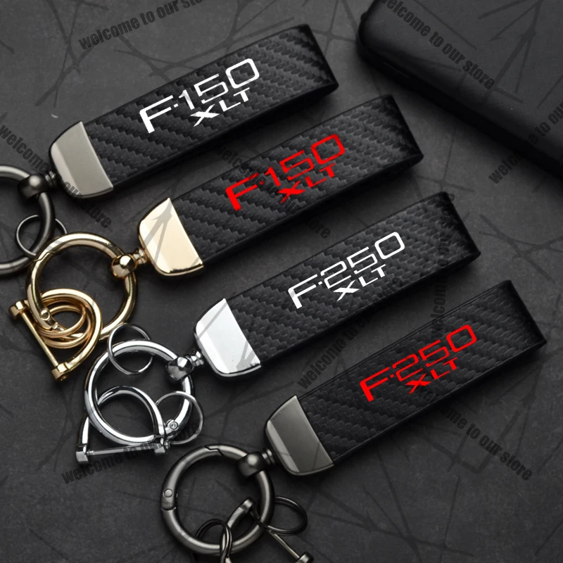 LLavero de coche para Ford F-150 Ranger XLT F-250 XLT Raptor Pickup Logo fibra de carbono cuero aleación de Zinc emblema llavero Accesorios