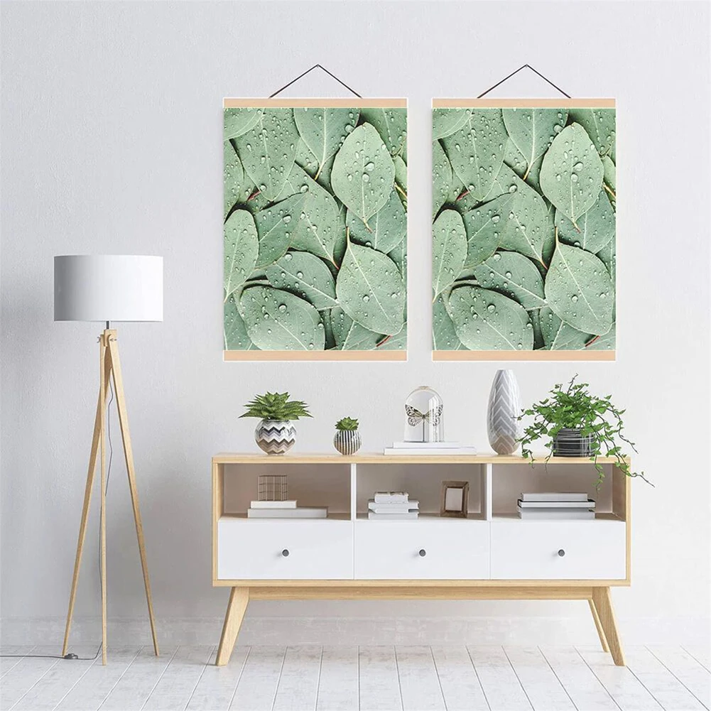Teak Wooden Hanging Scroll Wall Art Poster Hanger, Strong Magnets Hold Tightly, 51CM Length, Convenient Rope for Hanging