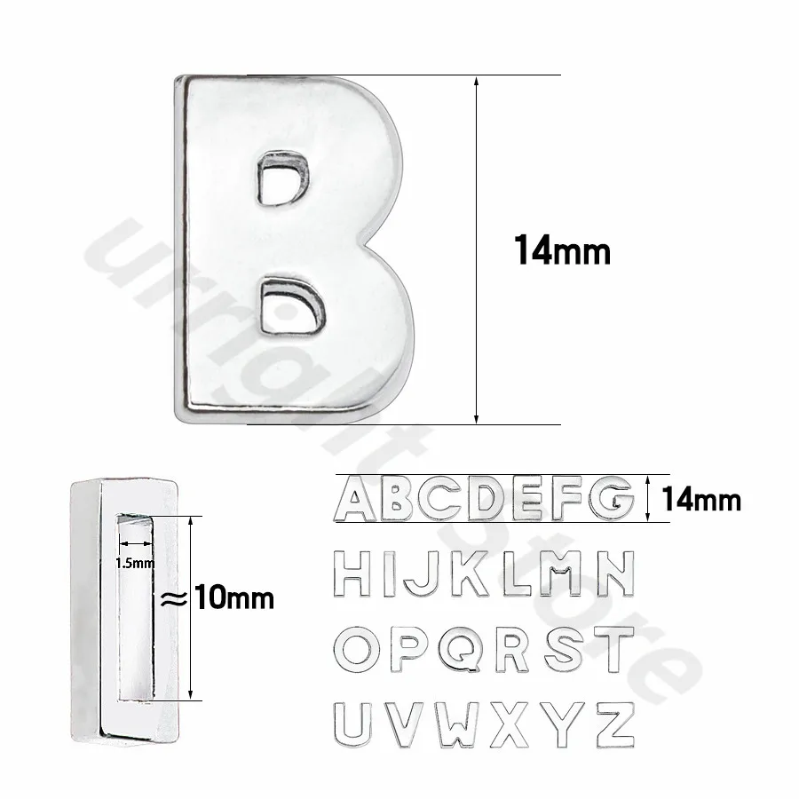 Alphabet Slide Letters Charms Alloy 10mm Fit Bracelet Collar Key Chain Wristband Hat Shoe Bag DIY Jewelry Making Women Kids Gift