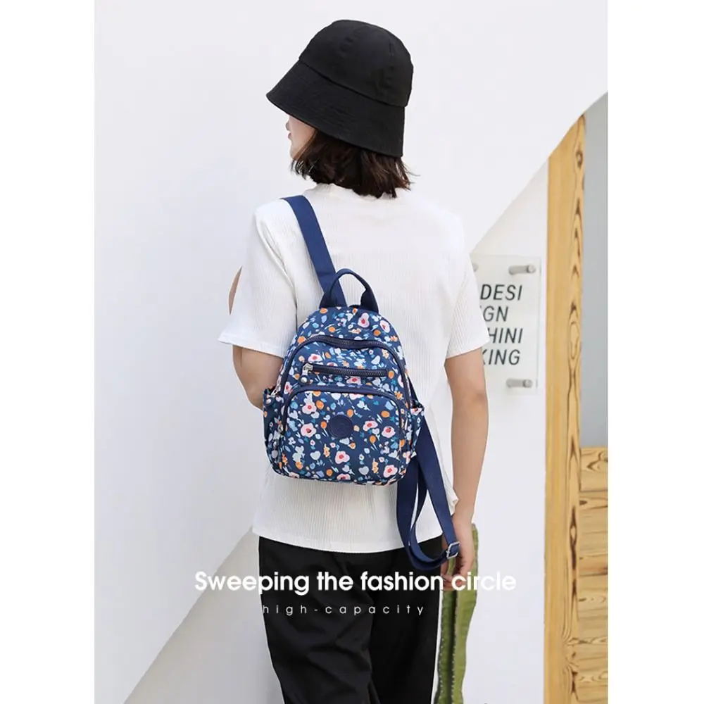 Floral Backpack Outdoor Nylon Printed Schoolbag Light Waterproof Bookbag Women