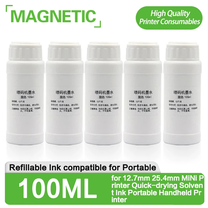 tinta recarregavel de secagem rapida tinta solvente impressora portatil compativel mini 2588 js10 js12 127 mm 254 mm 100ml 01