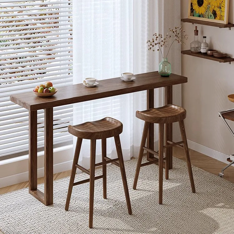 

Solid wood bar table and chairs B & B high home restaurant Island long table commercial