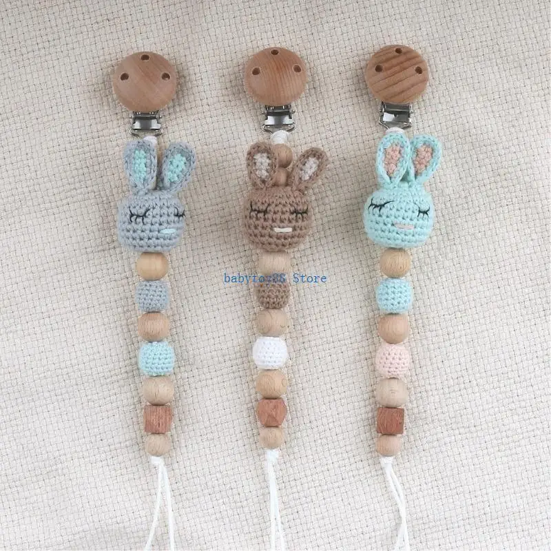 

Y4UD Crochet Bead Teething Pendant Pacifier Clip Soothing Toy Baby Pacifier Accessory