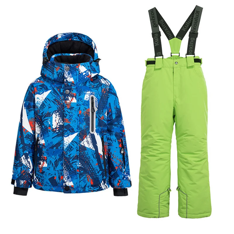 -30℃ Boy girl skiing suit waterproof 5 6 7 8 9 10 11 12 13 14 15 year old children's snow clothing Warm snowboarding Coat pant