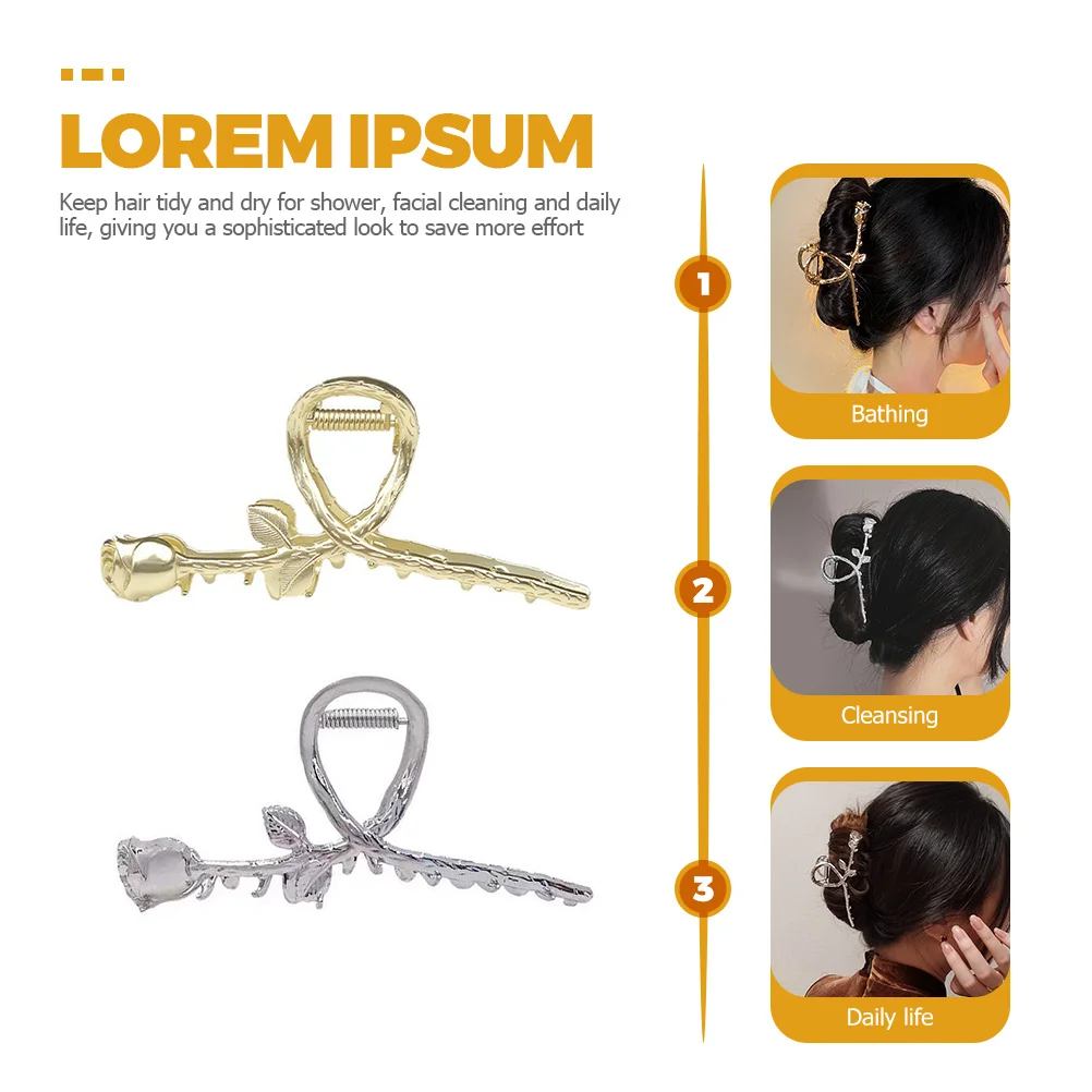 

2Pcs Rose Metal Hair Claw Clips Stylish Design Firm Grip Suitable Shower Facial Cleaning Sophisticated Look Hair Claw