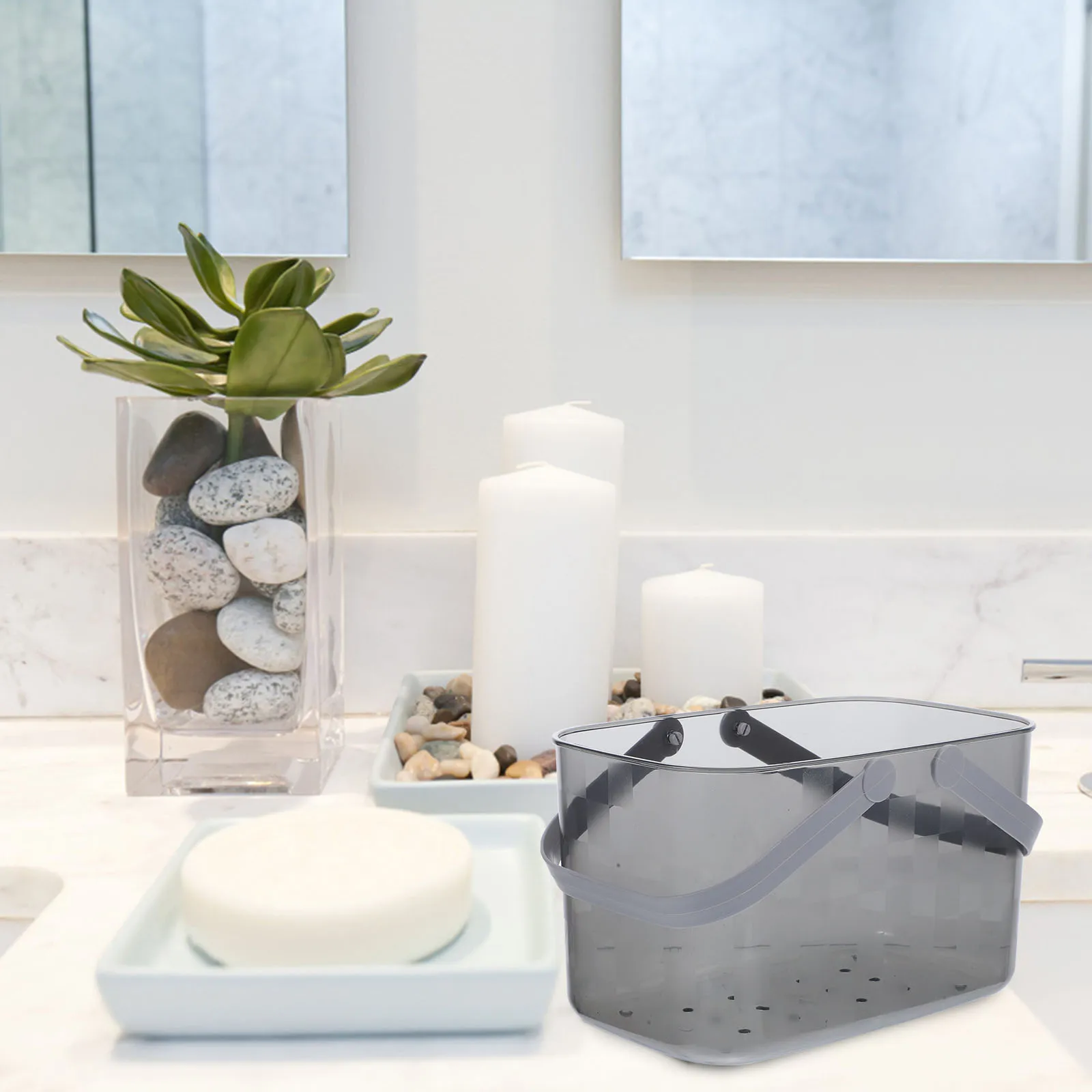 

Portable Plastic Storage Basket Large Grey Square Bath Baskets for Shelves H Drain Holes Ventilation Storage Container