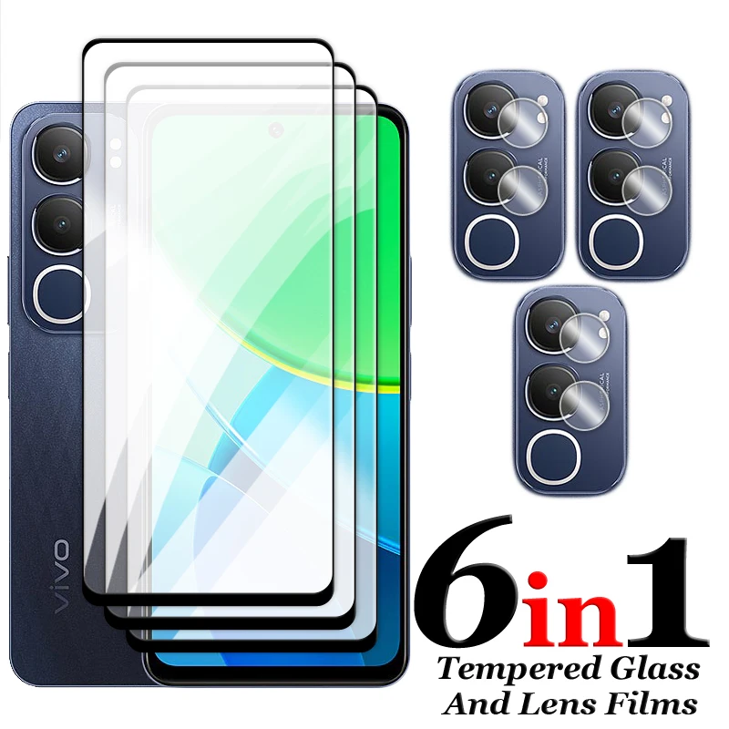 6in1 For Vivo Y19s 4G Glass For Vivo Y19s Tempered Glass 2.5D Full Cover Glue Screen Protector For Vivo Y19s 4G Lens Film