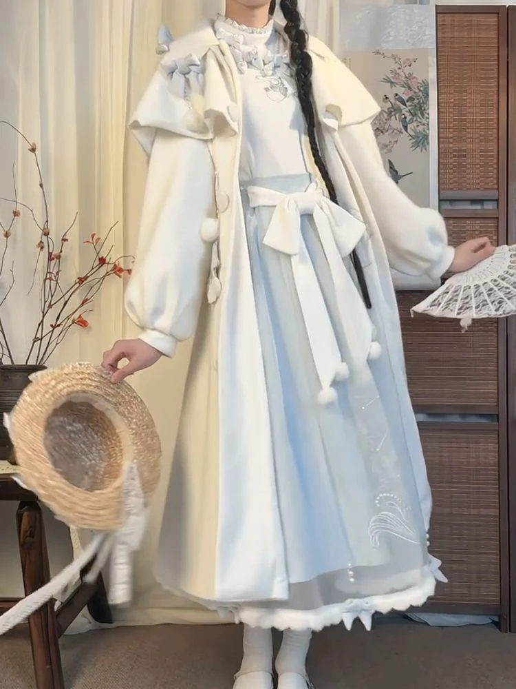 Elegant Japanese Style Women's Woolen Coat Long Loose Overcoat Winter Fashion 2026 New Arrival Midi Length Ladies Coat