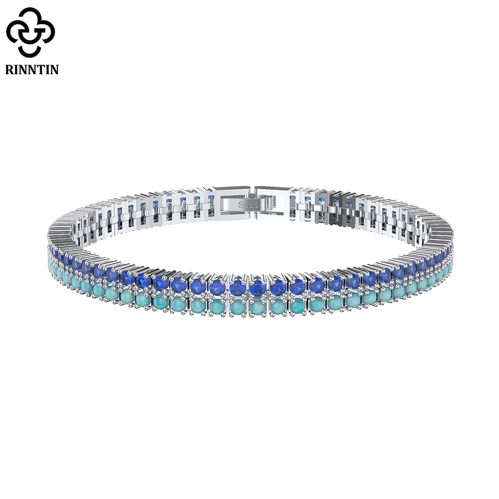 pulseira de tenis de prata esterlina para mulheres fileiras cz azul e corrente turquesa joias de casamento de luxo sb160 20 mm 01