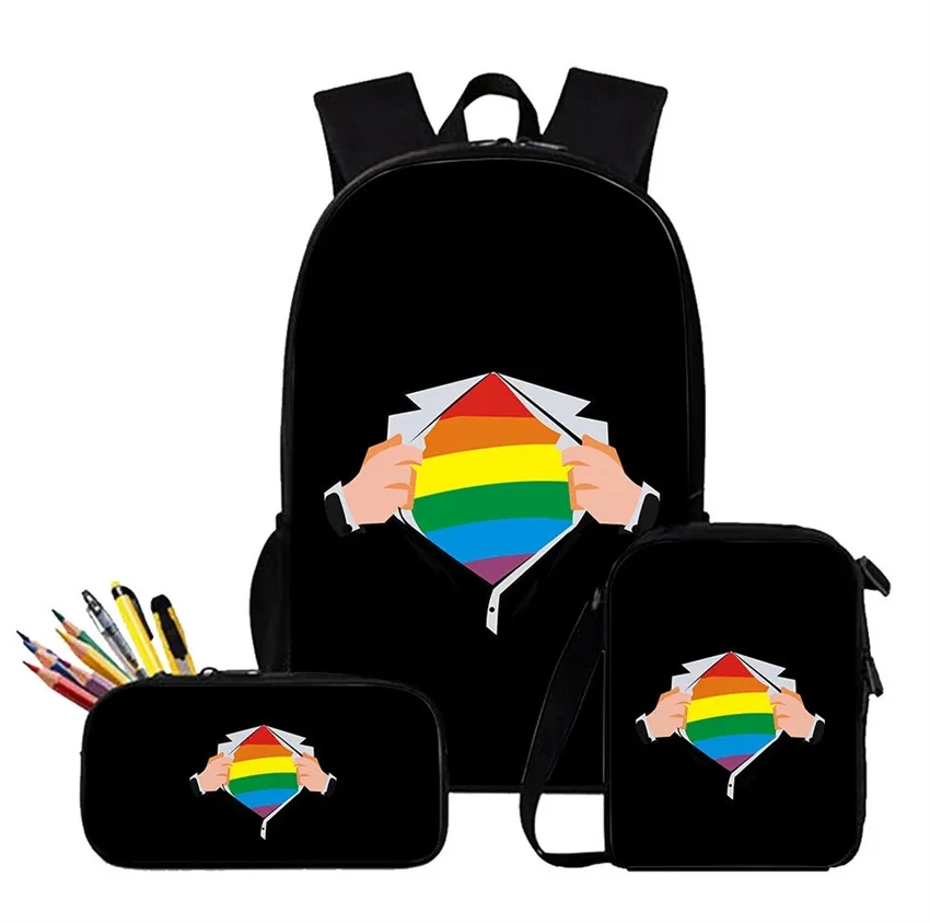 3 ピース/セットプライド LGBT ゲイ愛レズビアンレインボーバッグセットティーンエイジャー男性女性旅行バッグノートパソコンのバックパック Mochilas