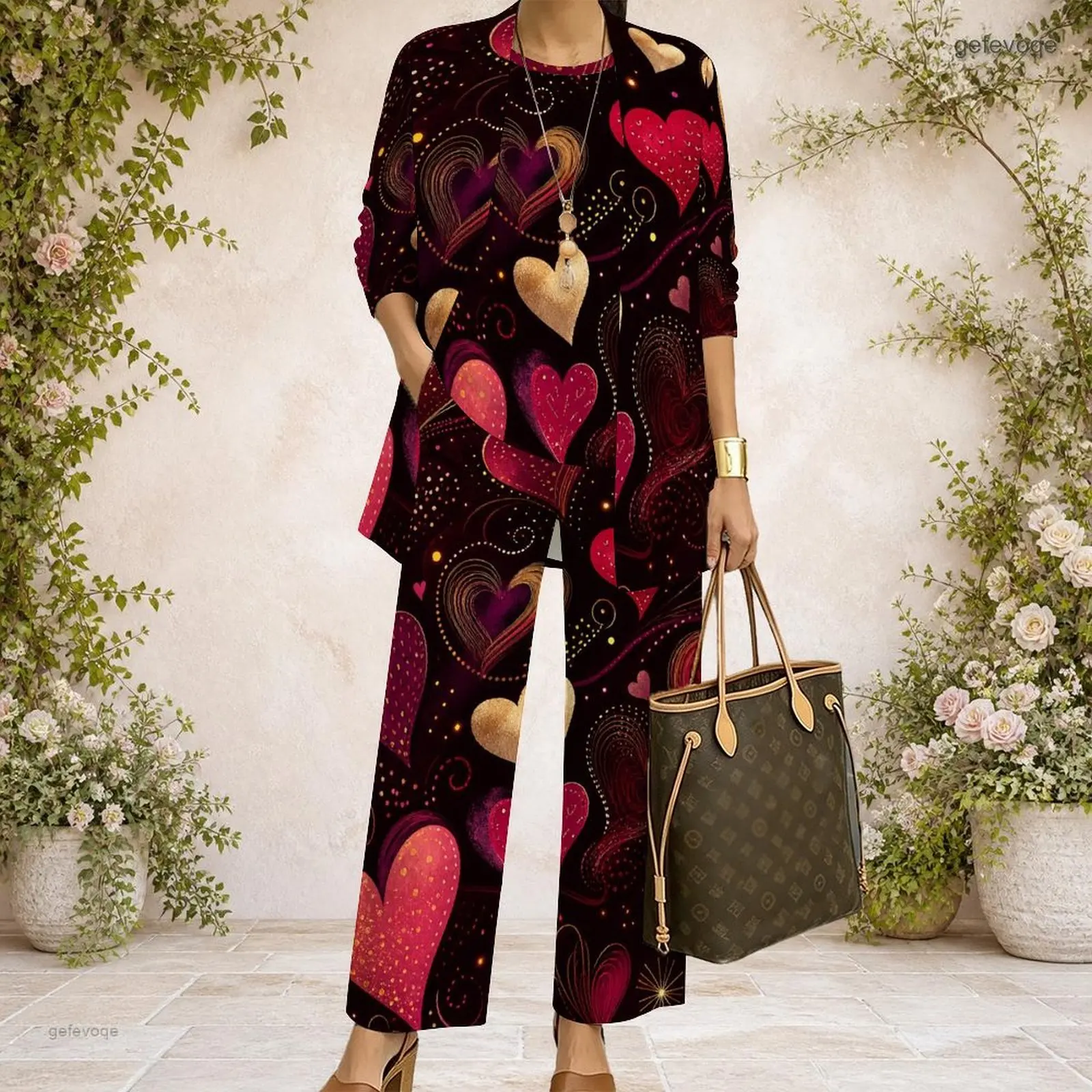 Women 3 Piece Outfit Mid Sleeve Open Cardigan With Tank Top And Wide Leg Pants Set Custom Print Ladies Casual Loungewear
