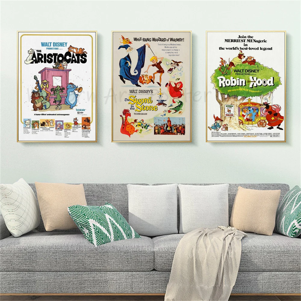 Disney Classic Cartoon Movie The Aristocats Poster Disney Movie Wall Art Canvas Painting Prints Bedroom Nursery Wall Decor