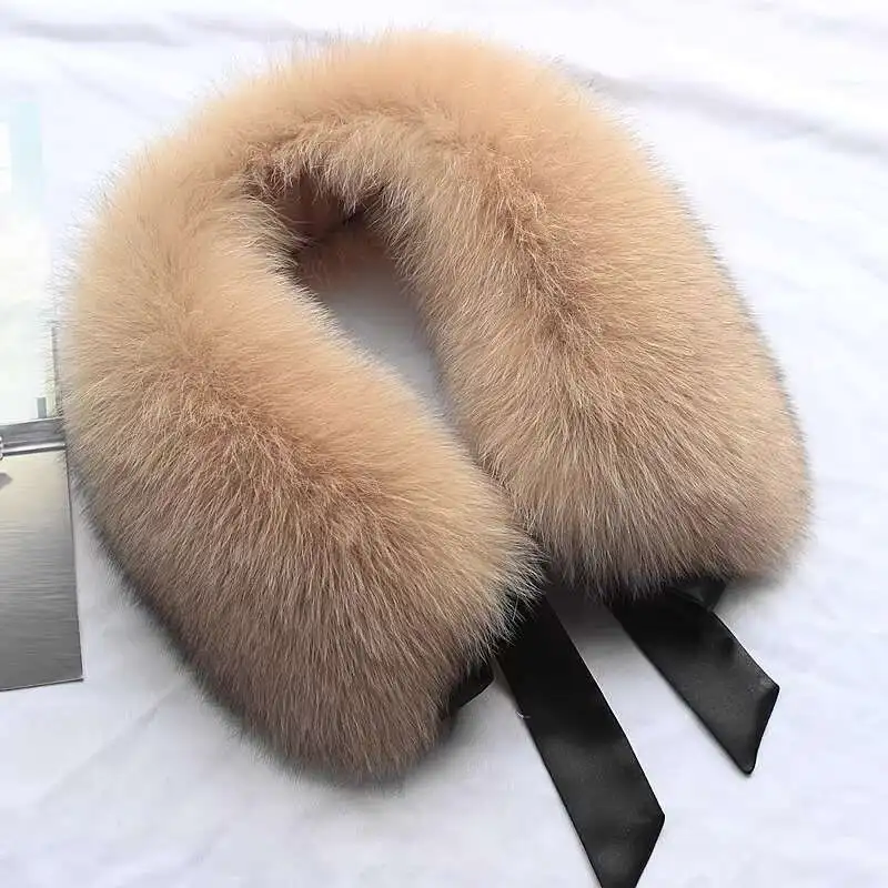 Genuine Fox Fur Collar Winter Warm Women Short Scarf Shawl Fashion Fur Neck Warmer Hood Fur Trims Decor Collar For Parka Coat