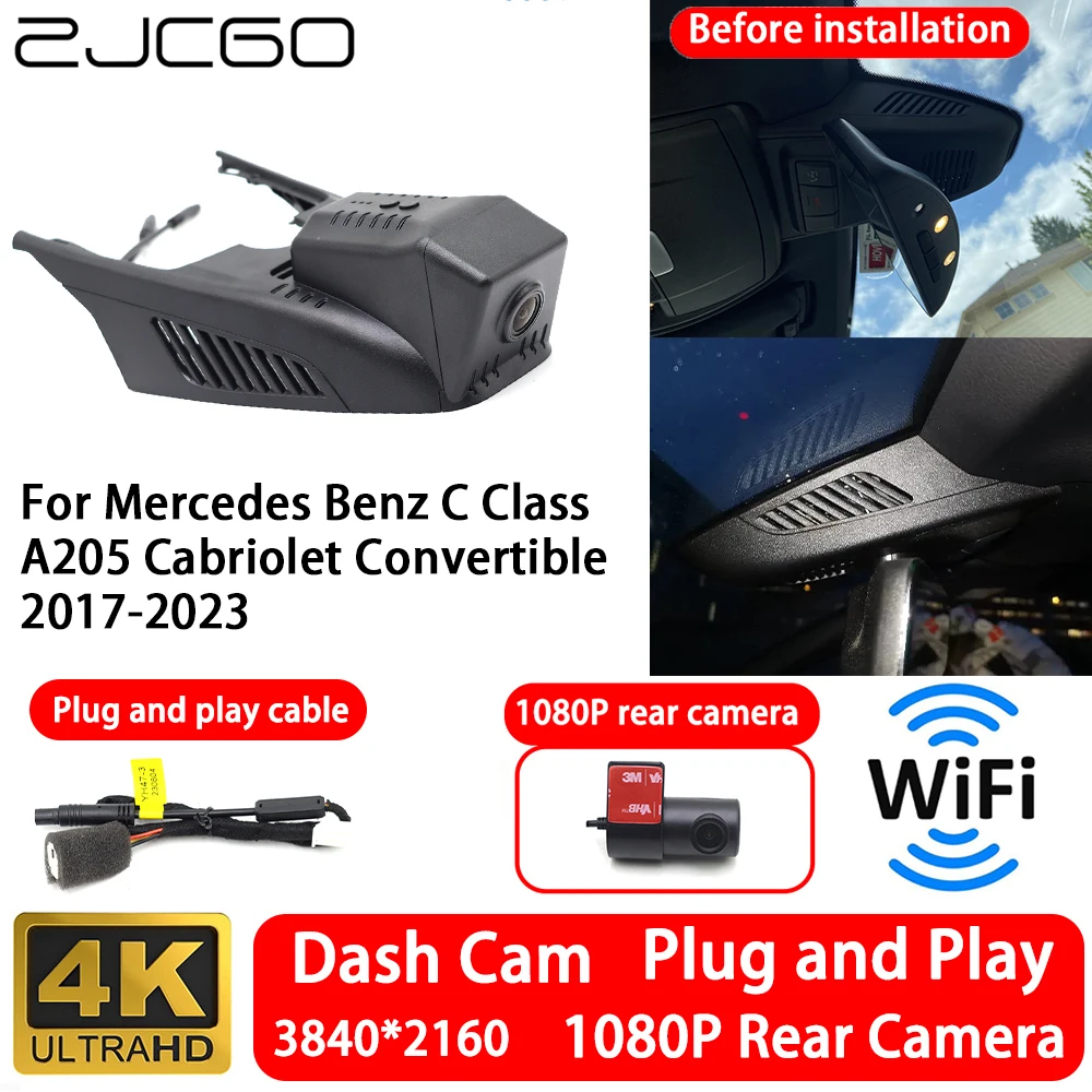 

for Mercedes Benz C Class A205 Cabriolet Convertible 2017-2023 4K 2160P Front Rear Camera Dash Cam Wifi Plug and Play Video Reco