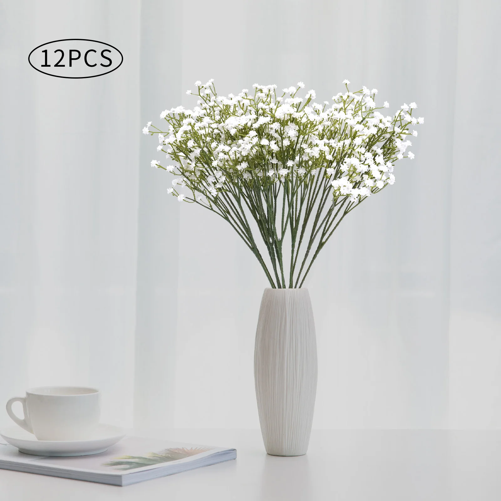 12PCS Long Stem Artificial Baby Breath Flowers Fake Real Touch Gypsophila for Hotel Home Office Kitchen Bathroom Garden Wedding