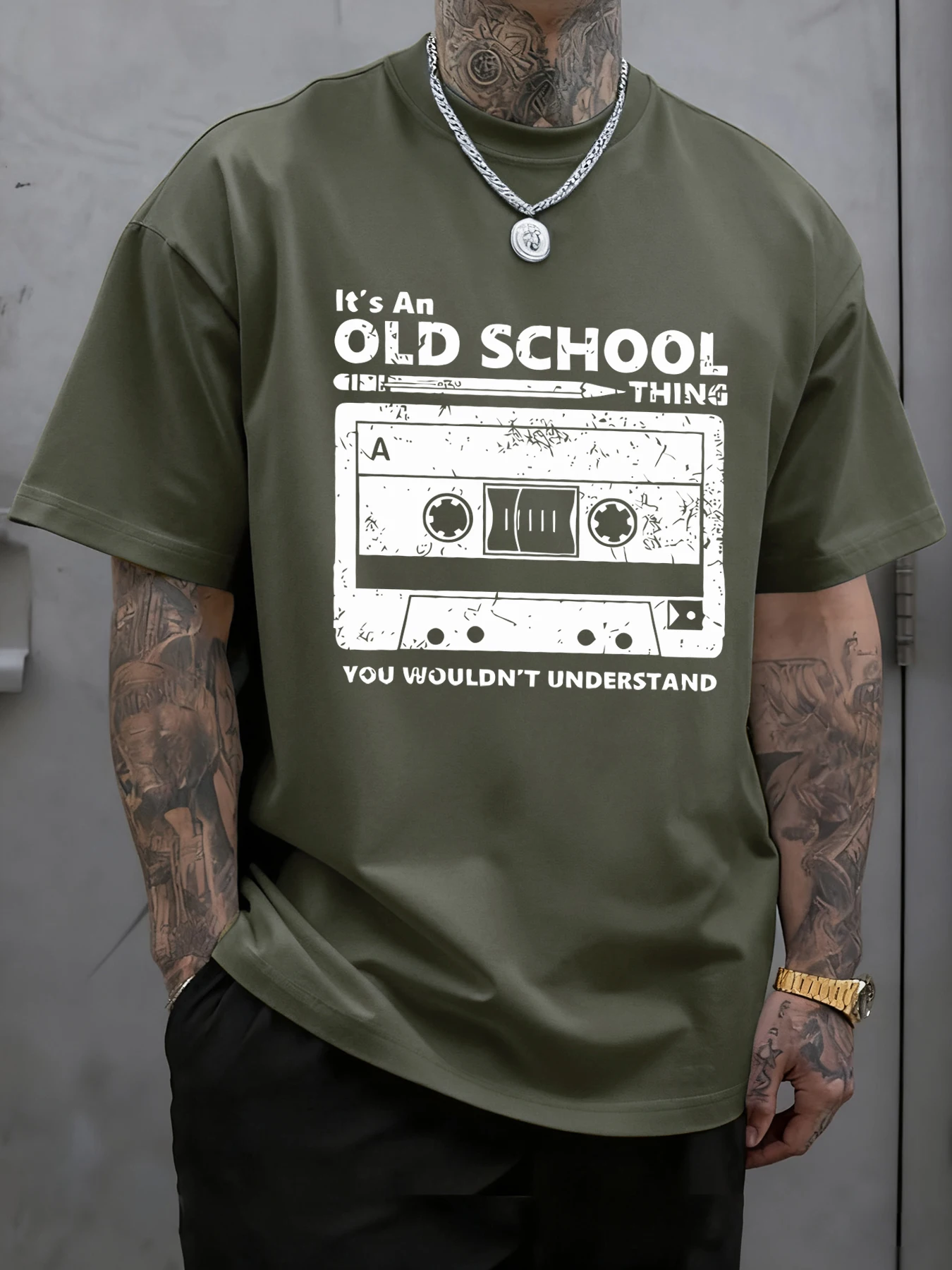 It'S An Old School Thing Tape Print T-Shirt Männer Sport Crewneck T Shirt Baumwolle Sommer Weiche Kleidung Casual Lose Männliche Streetwear – Detail 13