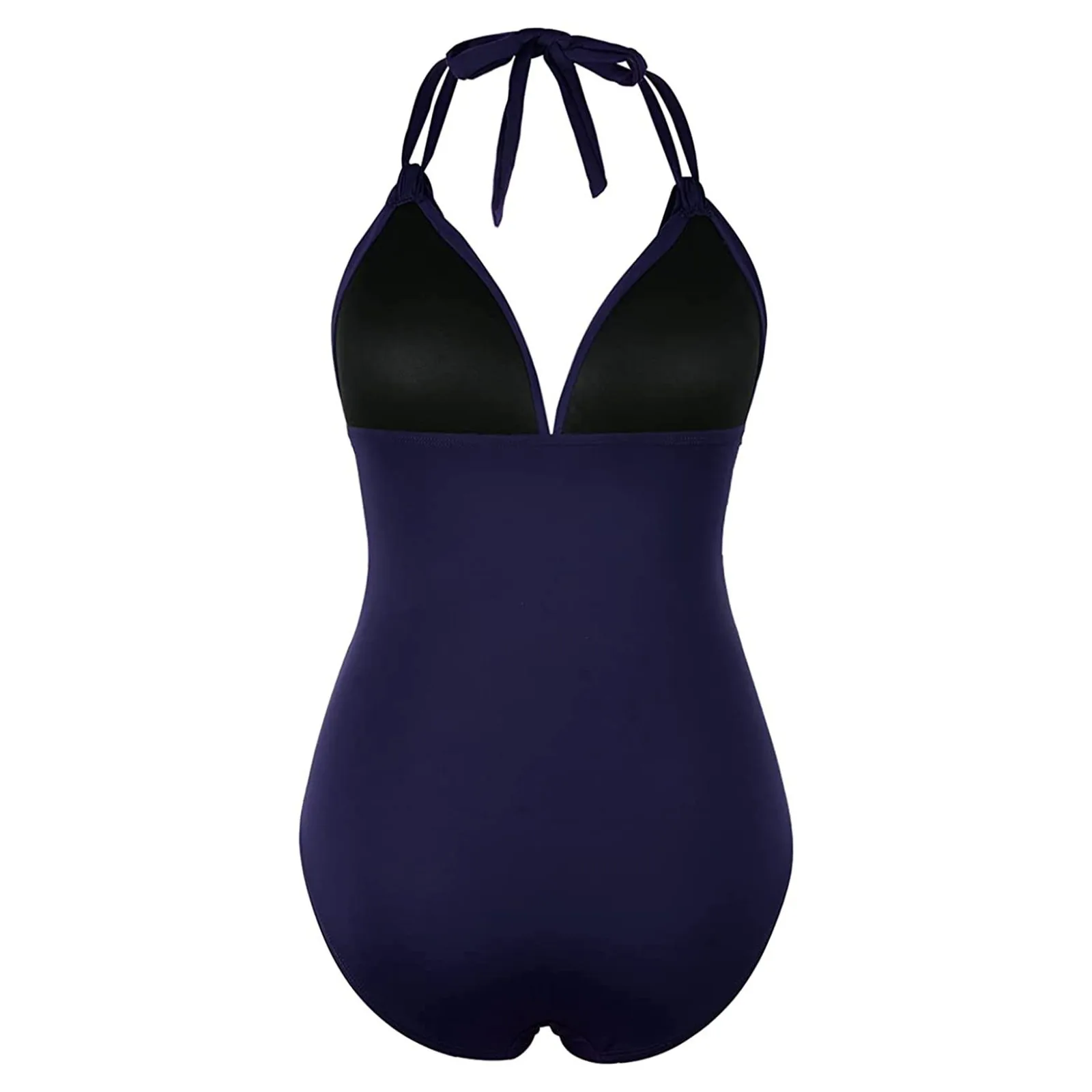 One piece Swimsuit 2023 women Solid pleated One piece swimsuit Halter V neck one piece swimsuit Bathing suit  bikini mujer