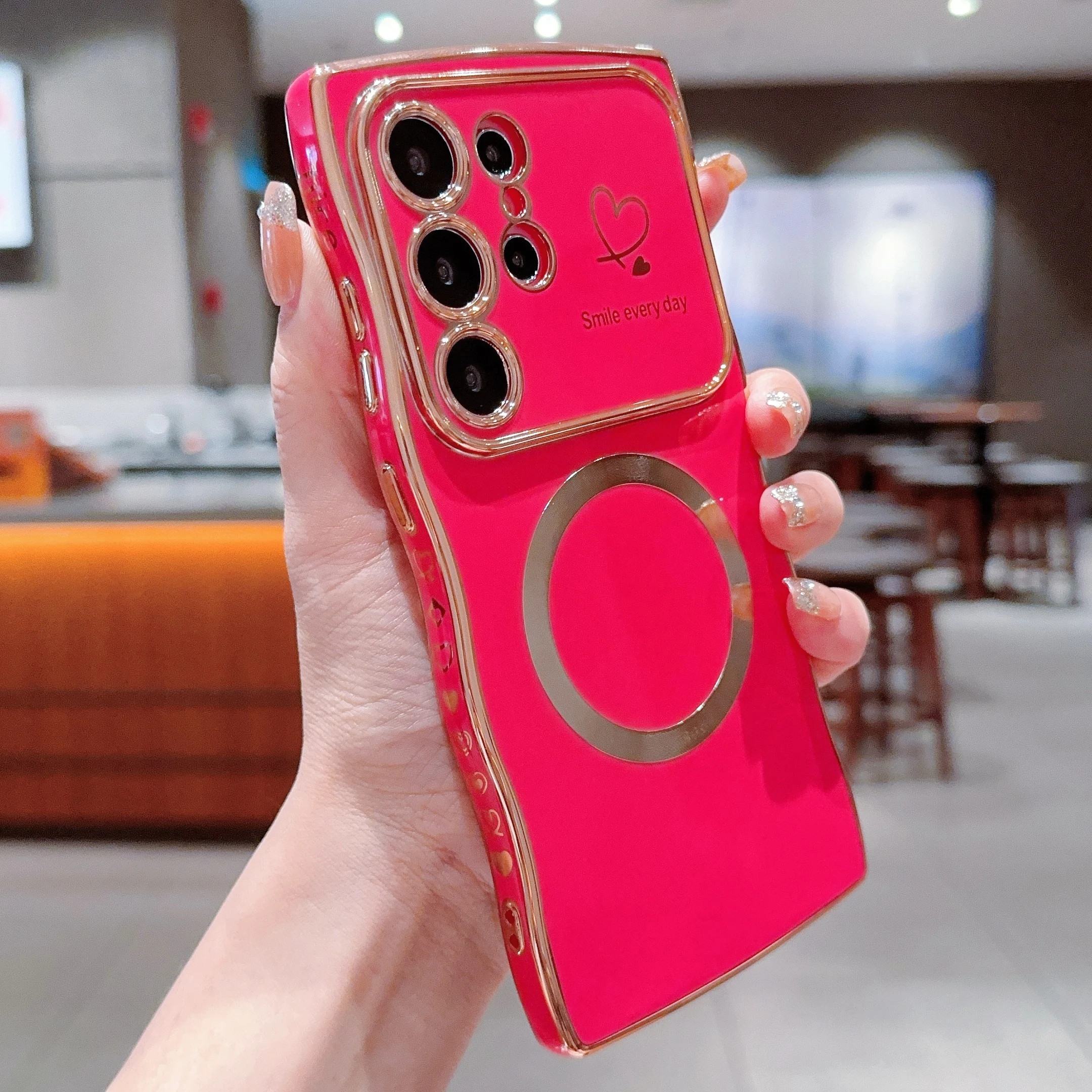 Magnetic Heart Plated TPU Phone Case‌ for Samsung S26 Ultra S25 FE S24 S23 S22 Plus Shockproof for Magsafe Wear Resistant Cover