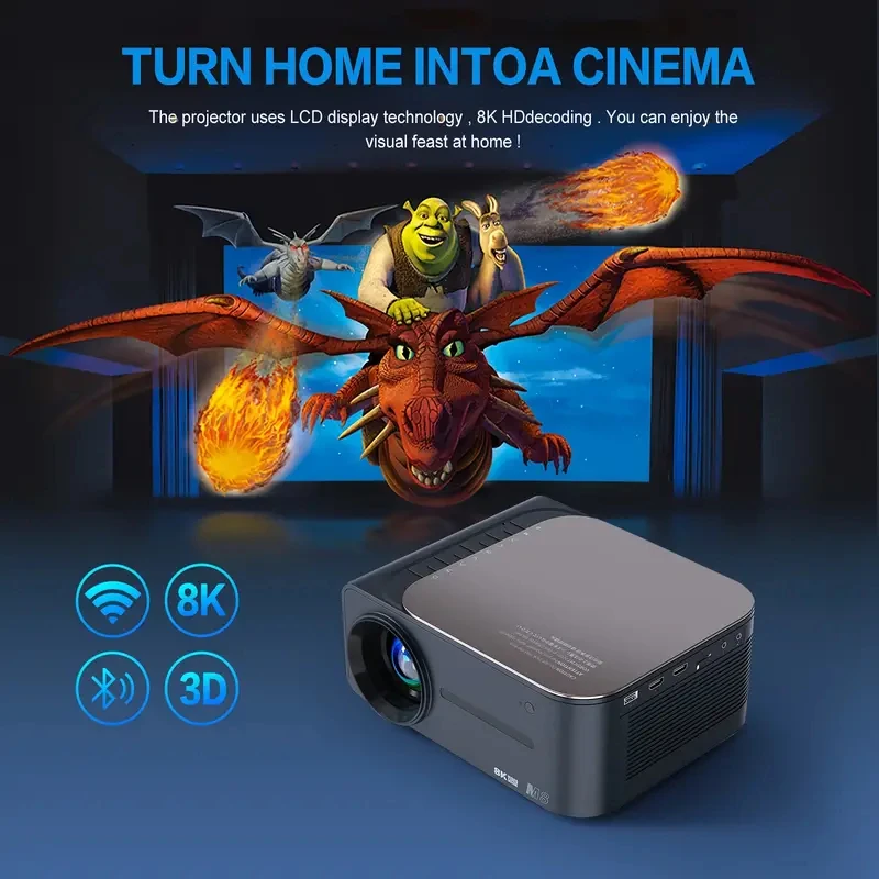 Projetor inteligente android 9 4k 8k wifi6 controle de voz foco eletrônico bt5.0 feixe de cinema em casa projetor full hd 1080p