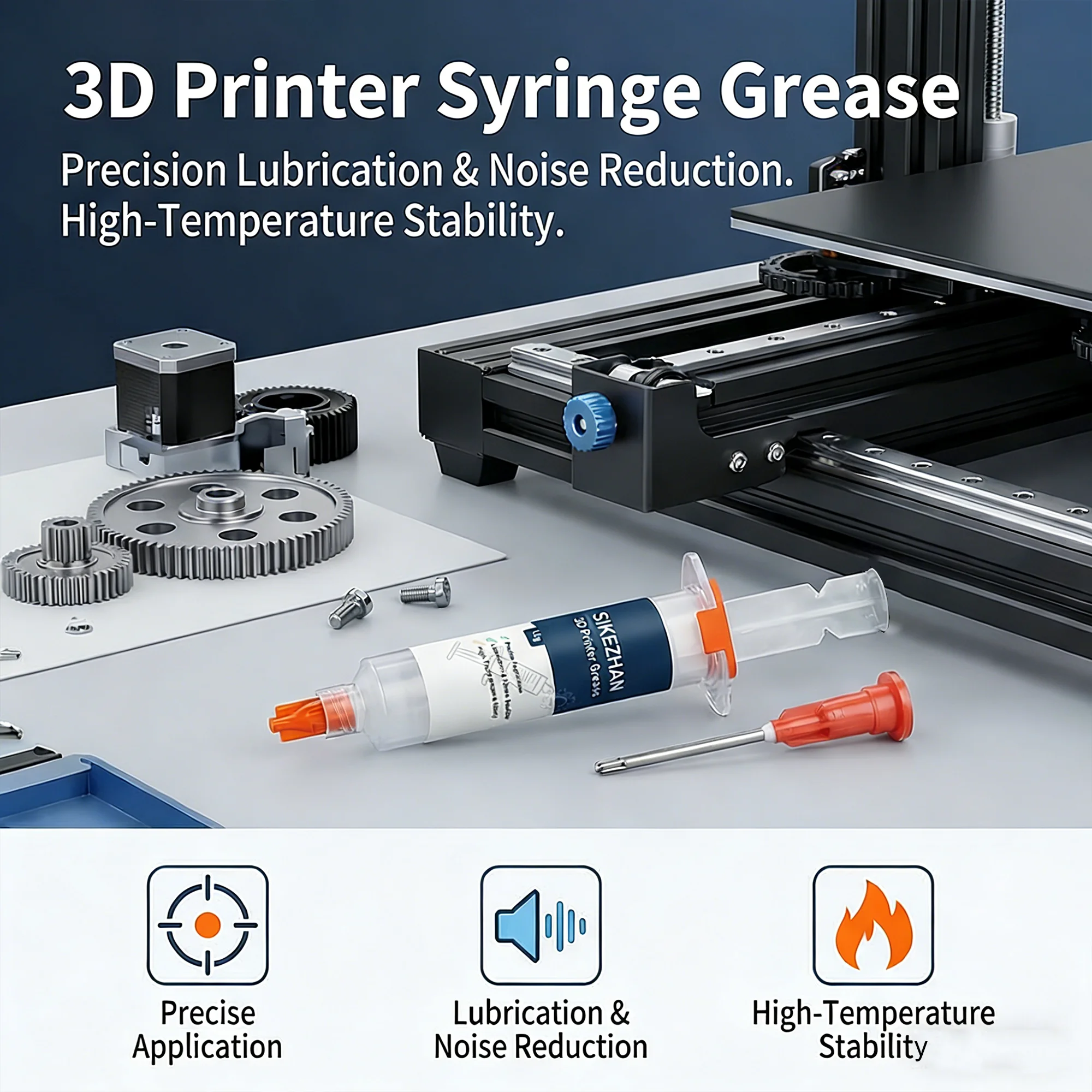 

SIKEZHAN 10g 3D Printer Grease Syringe Lubricant for Linear Rails Screws Bearings Noise Reduction for Ender 3 Bambu Lab X1 Voron