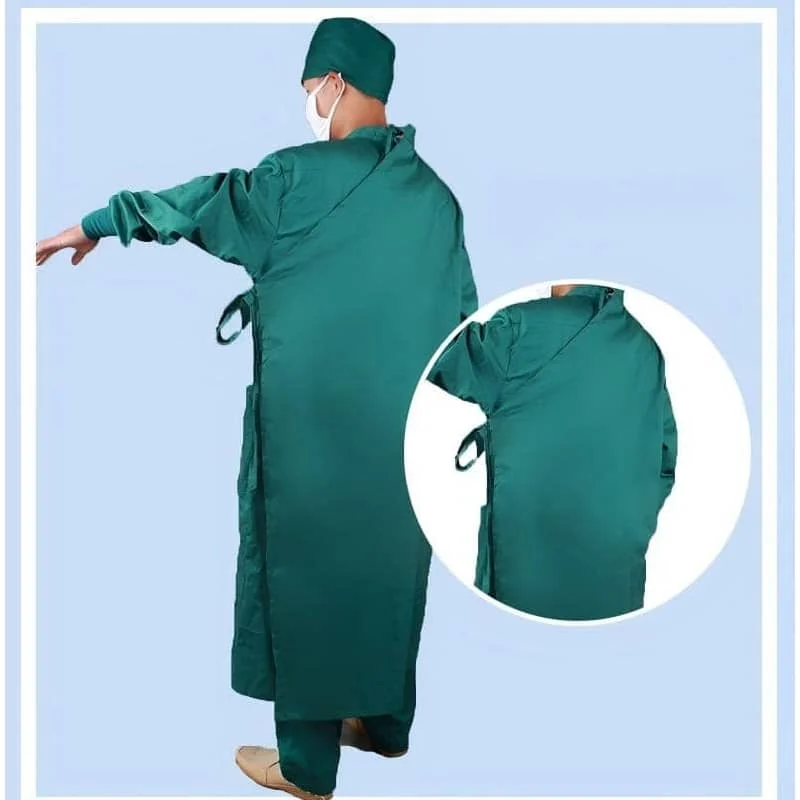 Sterilizable Medical Apparel:Surgical Gown/Thickened Cotton OR Scrubs/Dark Green Drill Reversible Gown/Nightingale IsolationGown view 4