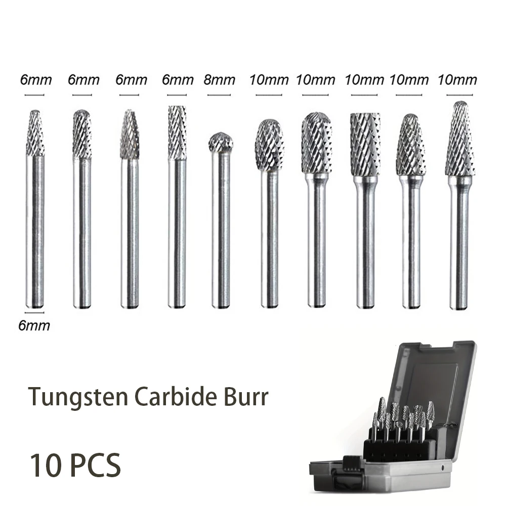 

Набор заусенцев из карбида вольфрама - роторный напильник с двойным вырезом, шлифовальные насадки с хвостовиком 6 мм для металла, дерева, пластиковой формы, инструмент для отделки роторного напильника