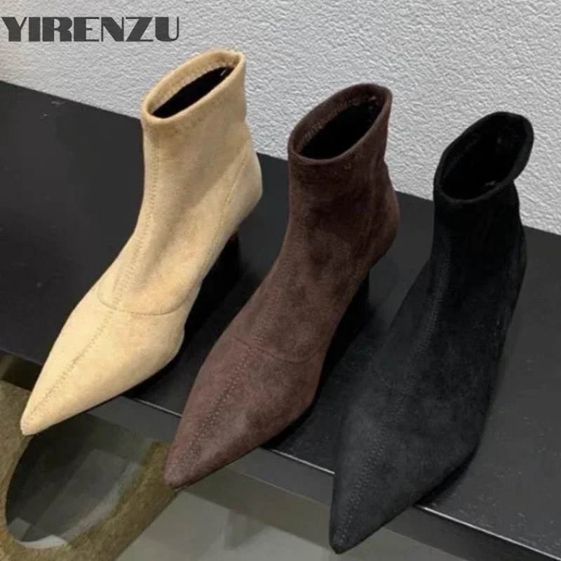 Bottes Courtes en Daim pour Femme, Chaussures Élégantes, Sexy, Amincissantes, à Talons Fins, à la Mode, pour Soirée, Collection Automne et Hiver