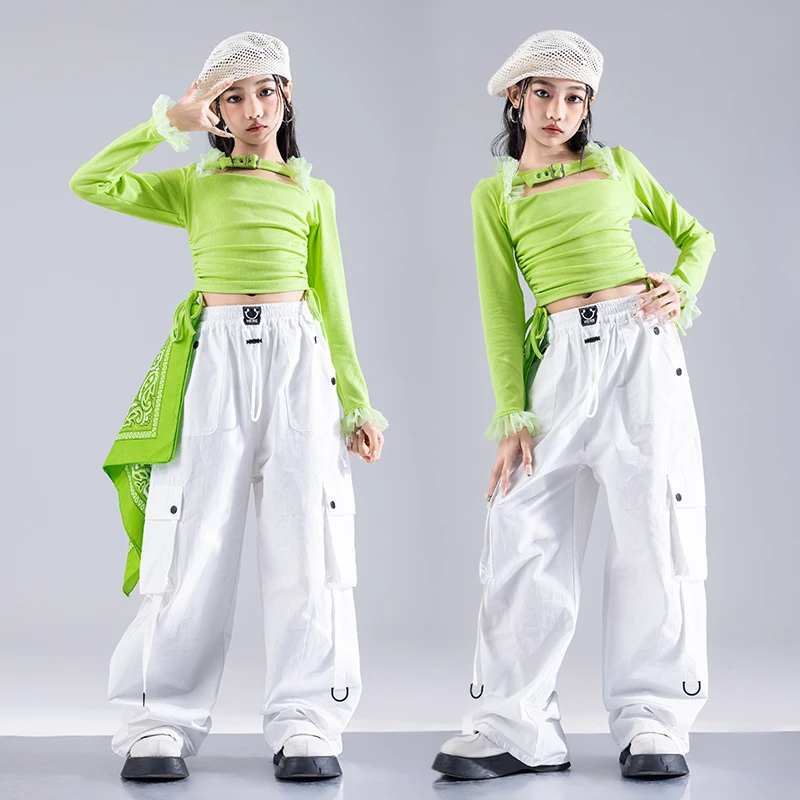 Hip Hop Mädchen K-pop Crop Top Street Dance Cargo Hosen Tiered Röcke Kinder Streetwear Kind Jazz Kostüme Cheerleader kleidung Sets