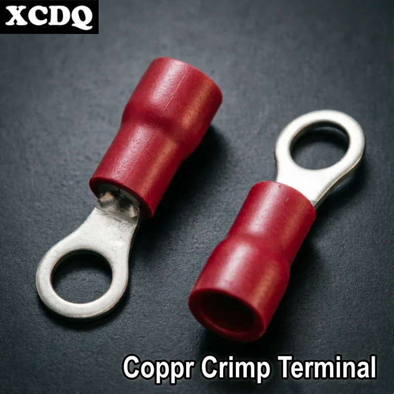 100pcs RV Copper Ring Terminal O Type Pre-insulated Crimp Lug 22-8 AWG Tin Plated PVC Sleeve Electrical Wire Connector Fittings