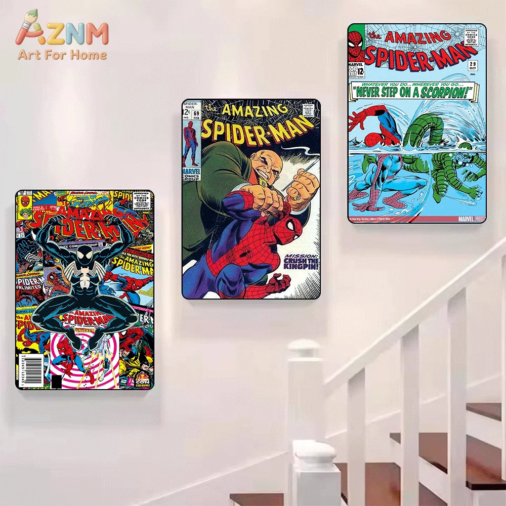 AZNM Black‑Suit Spider‑Man Venom Vintage Comic Collage Frameless Canvas Wall‑Art Print Retro Marvel Superhero Comic Cover Post view 5
