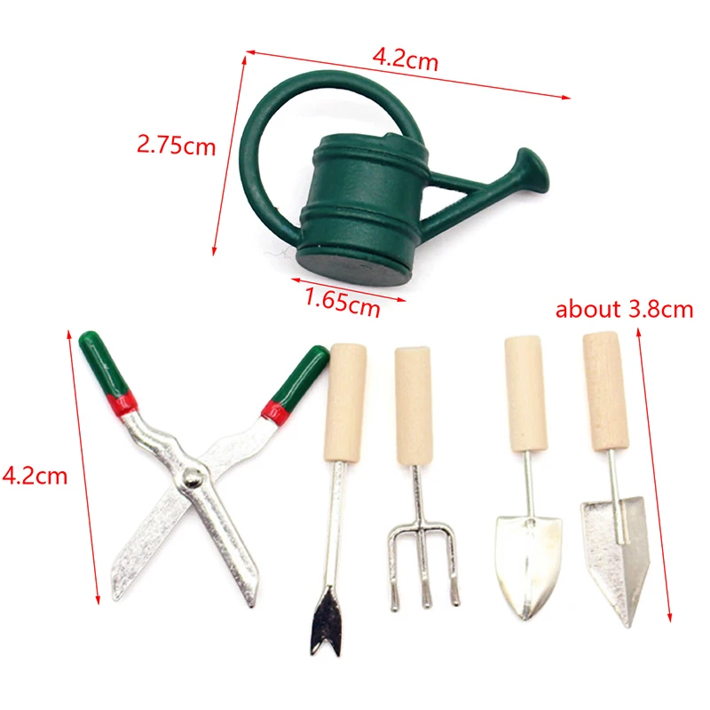 1:12 Dollhouse Simulation Watering Can Spade Scissors Set Dollhouse Miniature Gardening Tools Dolls House Micro Landscape Decor