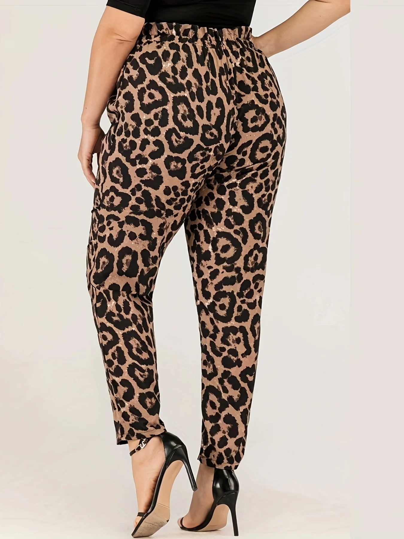 Plus Size Casual Fungus Edge Leopard Print Casual Straight Pants