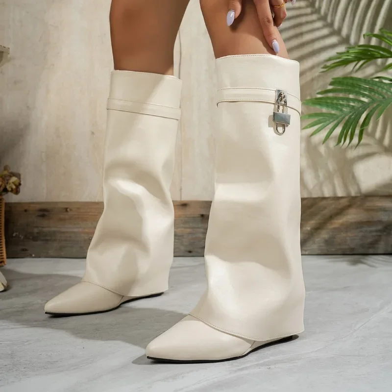Wedge Heels Casual 2026Women's Sexy Over-the-Knee Biker Boots Designer Brand Lined Plush Women's Warm Gothic Over-the-Knee Boots