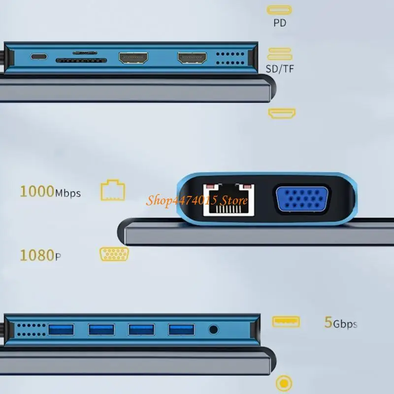 

Док -станция K1AA Двойной мониторы 12 в 1 USB C Hub Multiopt Adapter 4 USB -порт