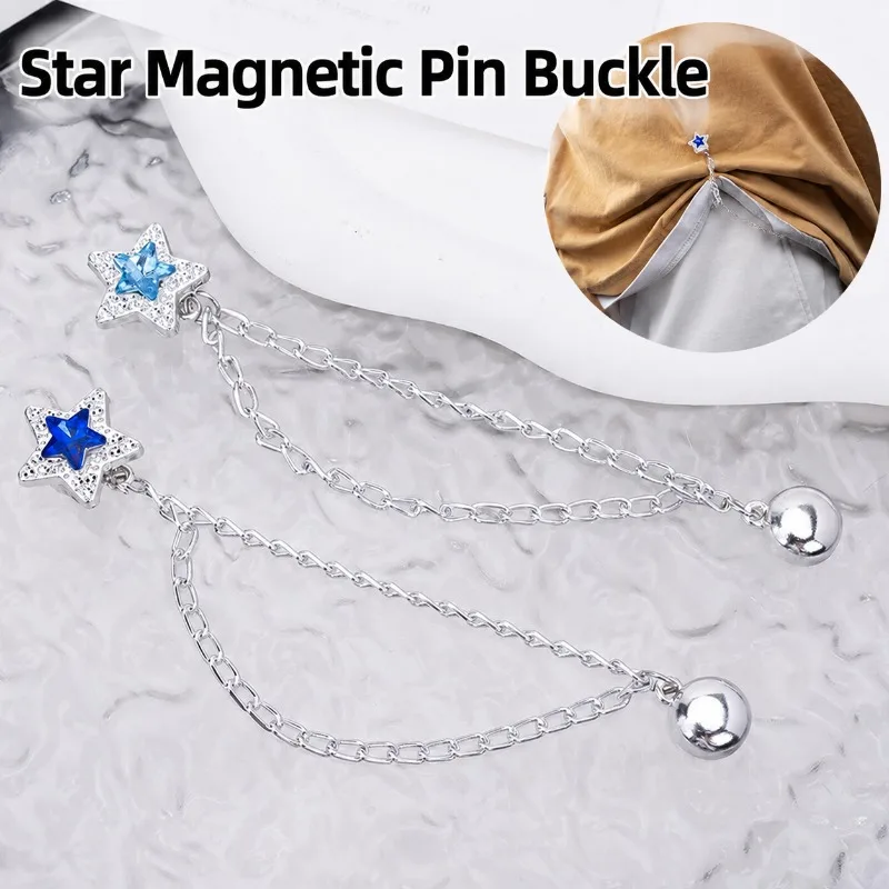 Magnetic Trouser Hem Clips, Star Shape Adjustable Pants Shortener, Decor Chain Cuff Buttons, Anti-Drag No Sew Pants Hem Fastener