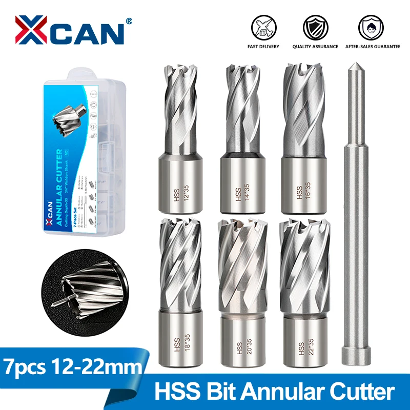 

XCAN 7pcs HSS Core Drill Bit Annular Cutter 12-22mm Weldon Shank Hollow Drill Set Magnetic Drill for Stainless Steel Metal