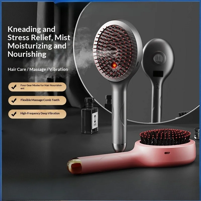 電動スプレーマッサージコーム、振動頭皮マッサージ器、ミストヘアケアコーム、もつれ解消、ボリュームアップ、3-in-1充電式